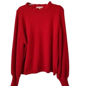 Nanette Nanette Lepore Sweater Red Metallic Shimmer Balloon Pleated Sleeve Sz XL